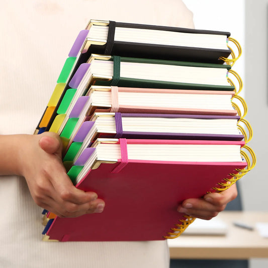 A5 Hardcover Coil Spiral Journal Notebook, 300-Page Multi-Page Notebooks with 100GSM Thick Paper, Retro Style Horizontal Lines, Suitable for School and Work Planning