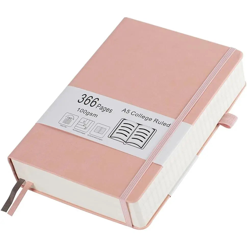 Thick College Ruled Notebook with 366 Numbered Pages, A5 Journals for Writing with 100GSM Lined Paper, Hardcover Leather Notebooks for Women Men School Note Taking Office Work Diary, 5.7"x8.3"
