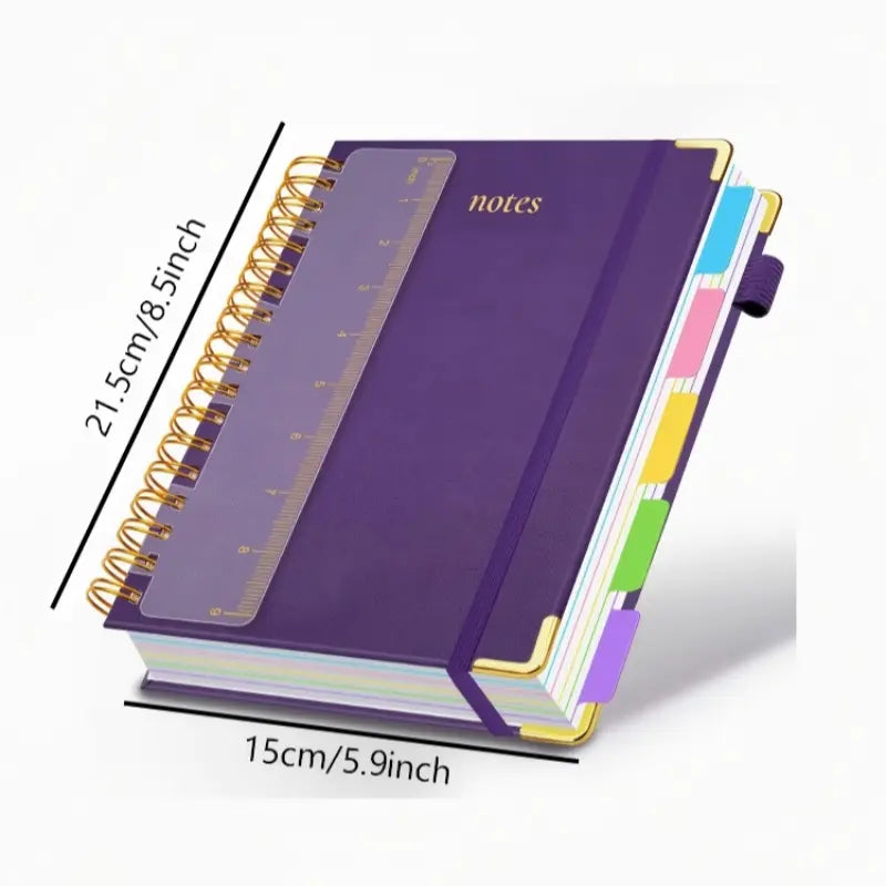 A5 Spiral Notebook with Ruler, 300 Pages Hard Cover, 100gsm Thick Paper, Vintage Style, Leather-Like Cover, Ideal for Work, School, University Planning